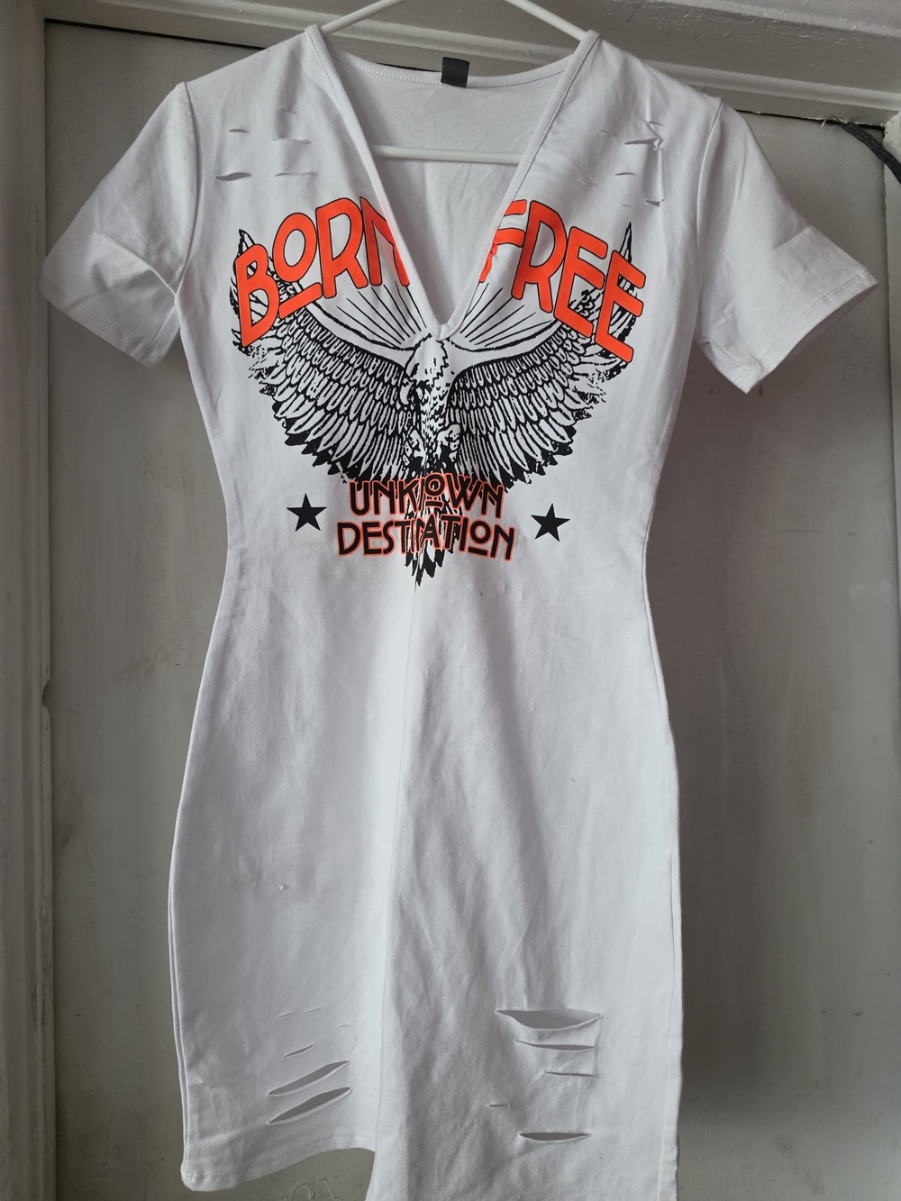 Born Free White Graphic V-Neck Mini Dress